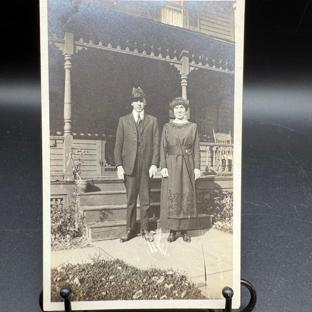 Antique RPPC Couple on Porch October 1919 Fashion Postcard to Aunt Amanda